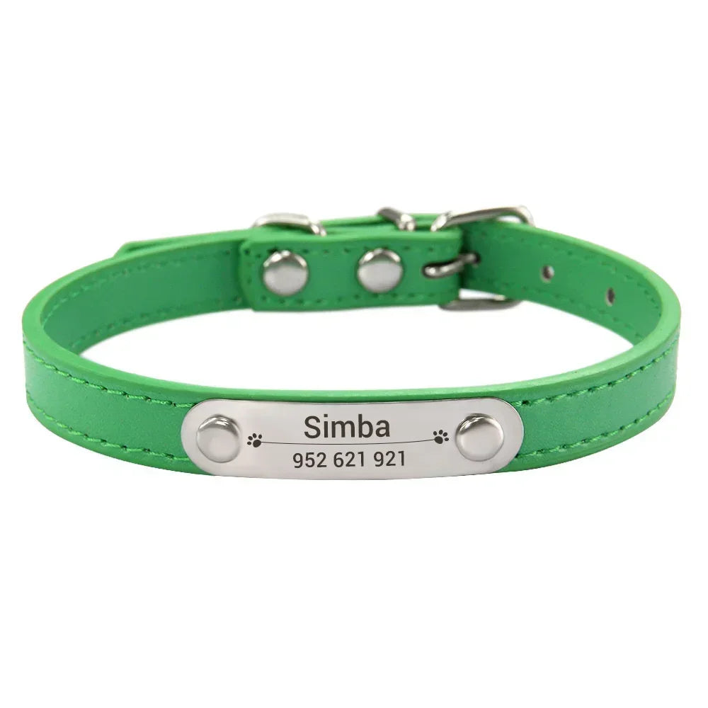 Collar Personalizado con Nombre para Perros y Gatos - Cuero PU Antiextravío para Razas Pequeñas, Medianas y Grandes