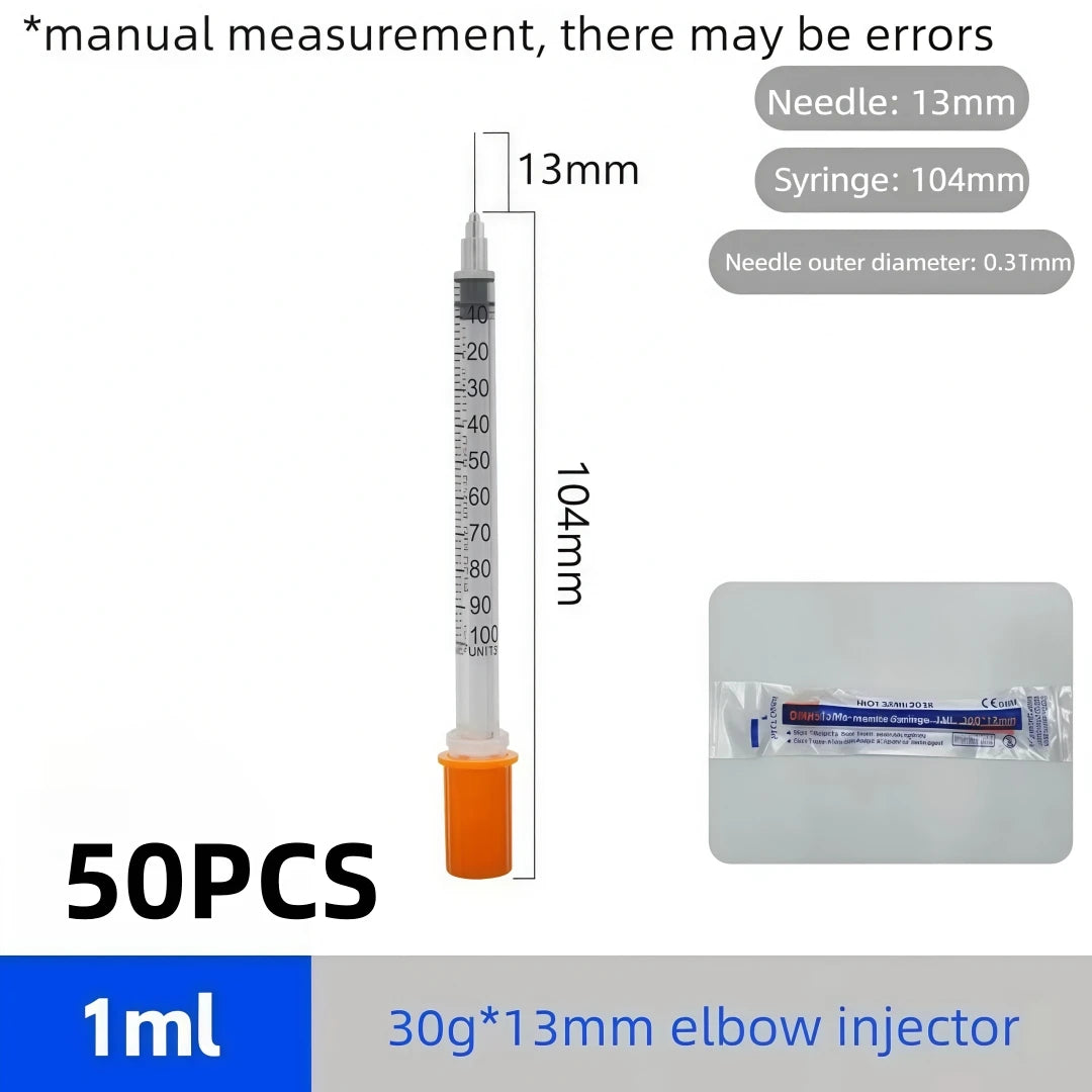 100Pcs U100 Disposable Veterinary Insulin Syringe 1ml 29G-31G 13mm Needle Individual Wrapped Pet Dog Cat Lab Injection Syringes