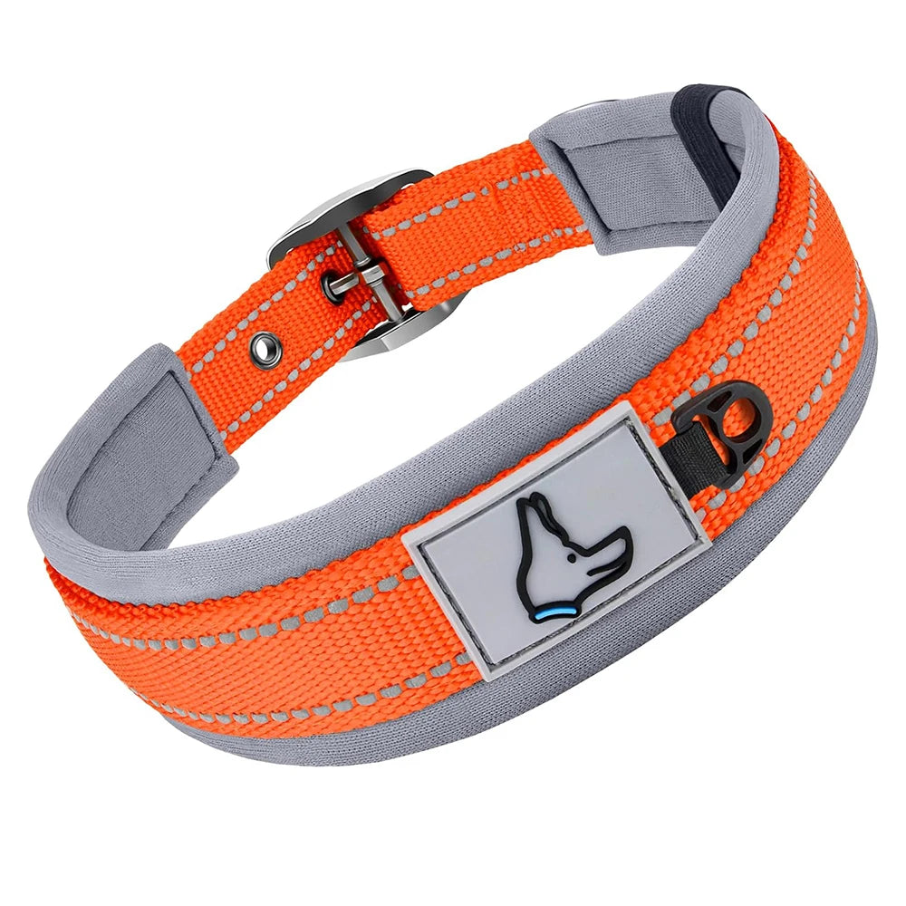 Collar Acolchado Reflectante para Perros Pequeños, Medianos y Grandes - Nylon Resistente Ajustable