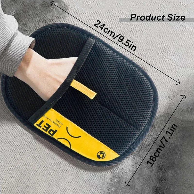 2 in 1 Pet Hair Removal Mitts for Cats Dogs Electrostatic Grooming Glove Reusable Washable with Lint Roller Brush Safe Non Toxic