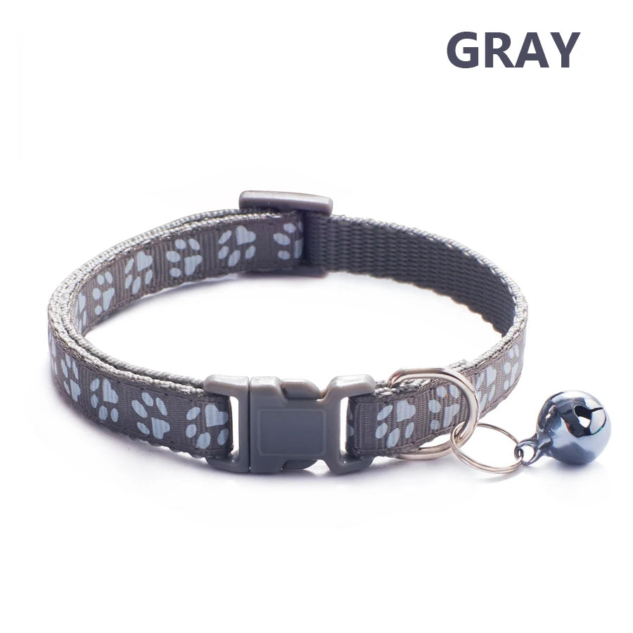 Collar Ajustable con Huellitas y Campana para Perros y Gatos - Uso Diario