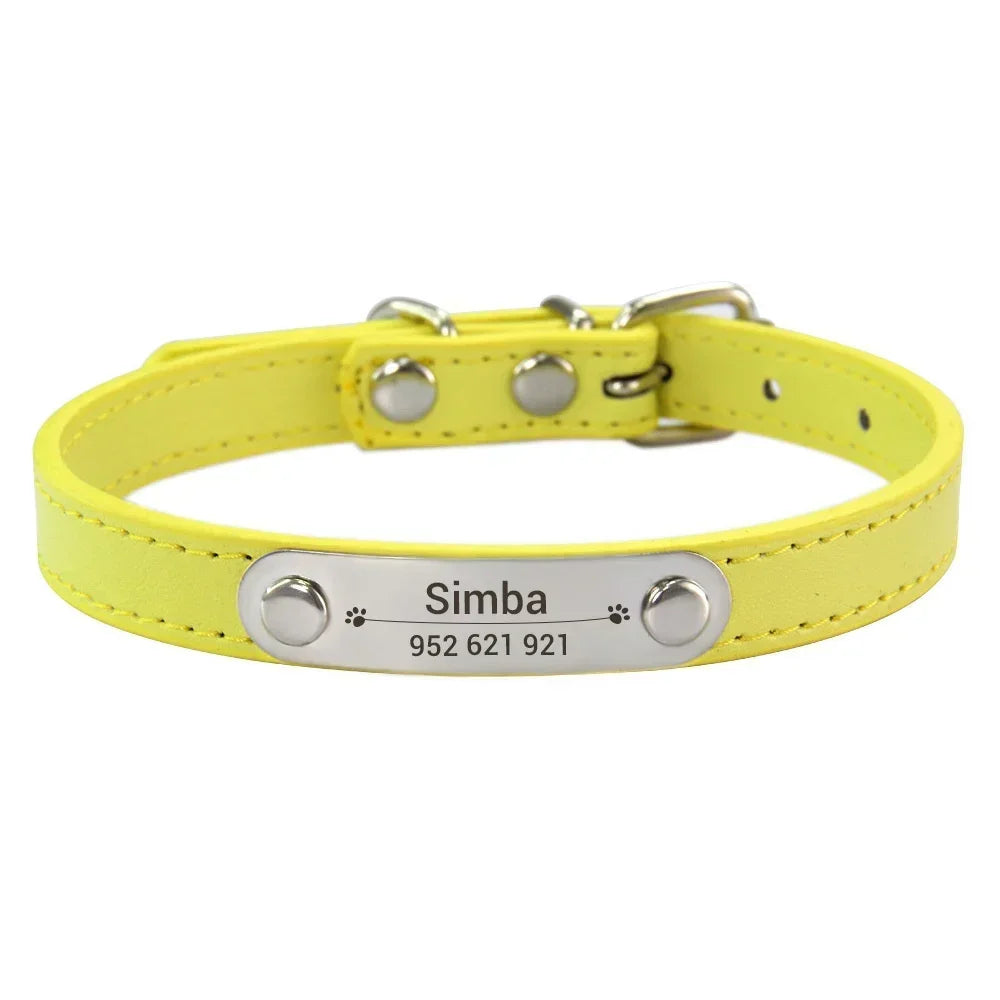 Collar Personalizado con Nombre para Perros y Gatos - Cuero PU Antiextravío para Razas Pequeñas, Medianas y Grandes