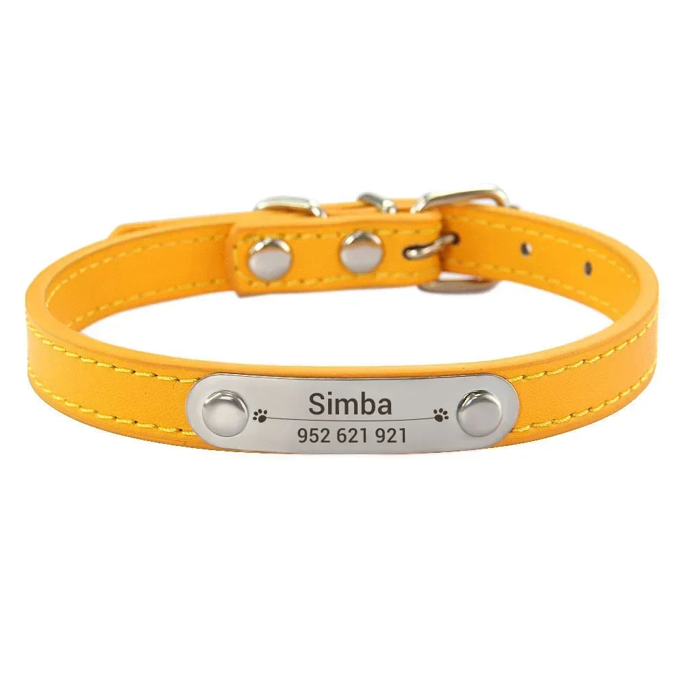 Collar Personalizado con Nombre para Perros y Gatos - Cuero PU Antiextravío para Razas Pequeñas, Medianas y Grandes