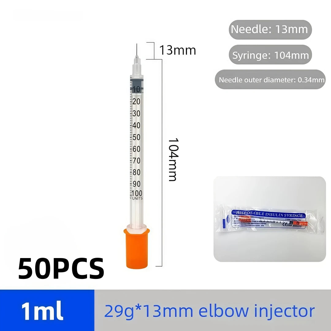 100Pcs U100 Disposable Veterinary Insulin Syringe 1ml 29G-31G 13mm Needle Individual Wrapped Pet Dog Cat Lab Injection Syringes