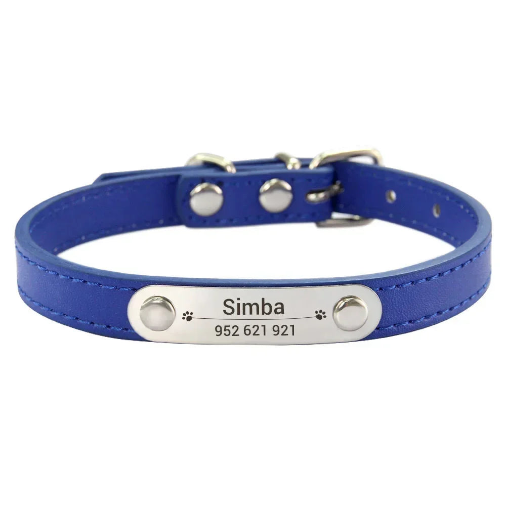 Collar Personalizado con Nombre para Perros y Gatos - Cuero PU Antiextravío para Razas Pequeñas, Medianas y Grandes