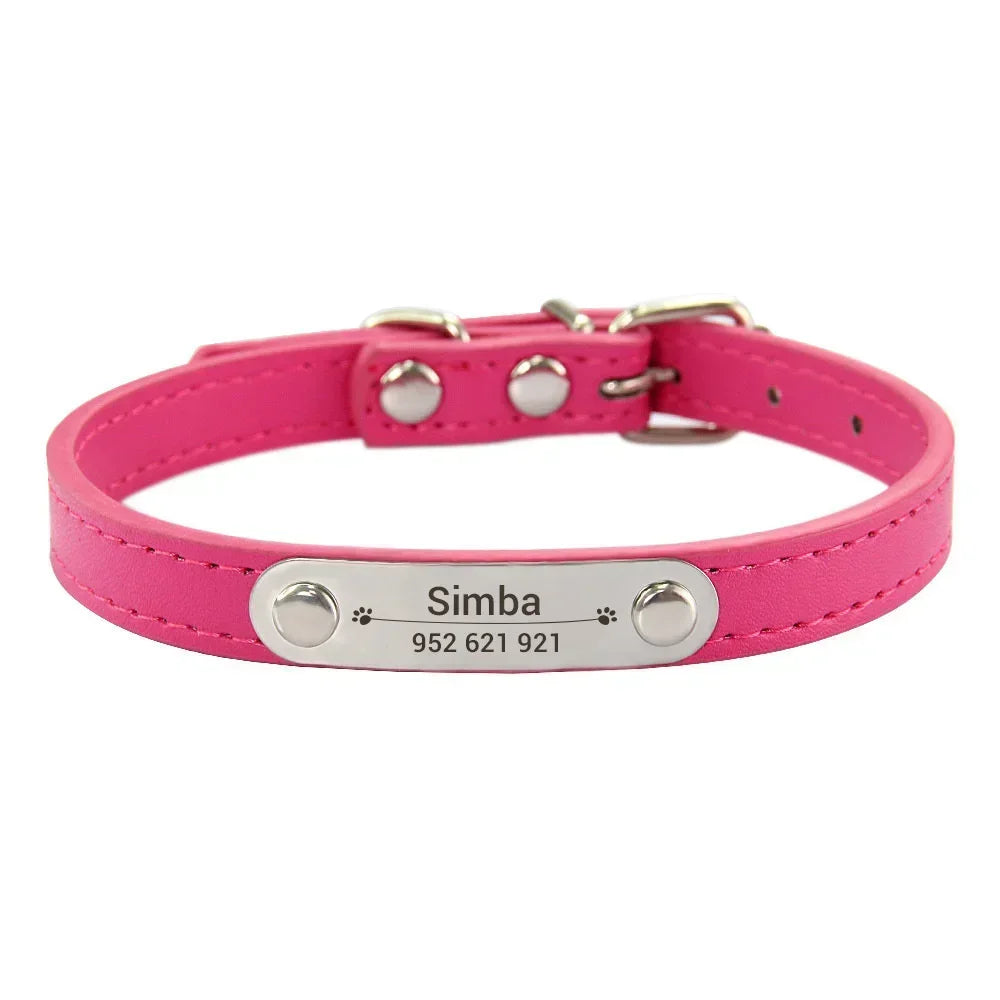 Collar Personalizado con Nombre para Perros y Gatos - Cuero PU Antiextravío para Razas Pequeñas, Medianas y Grandes