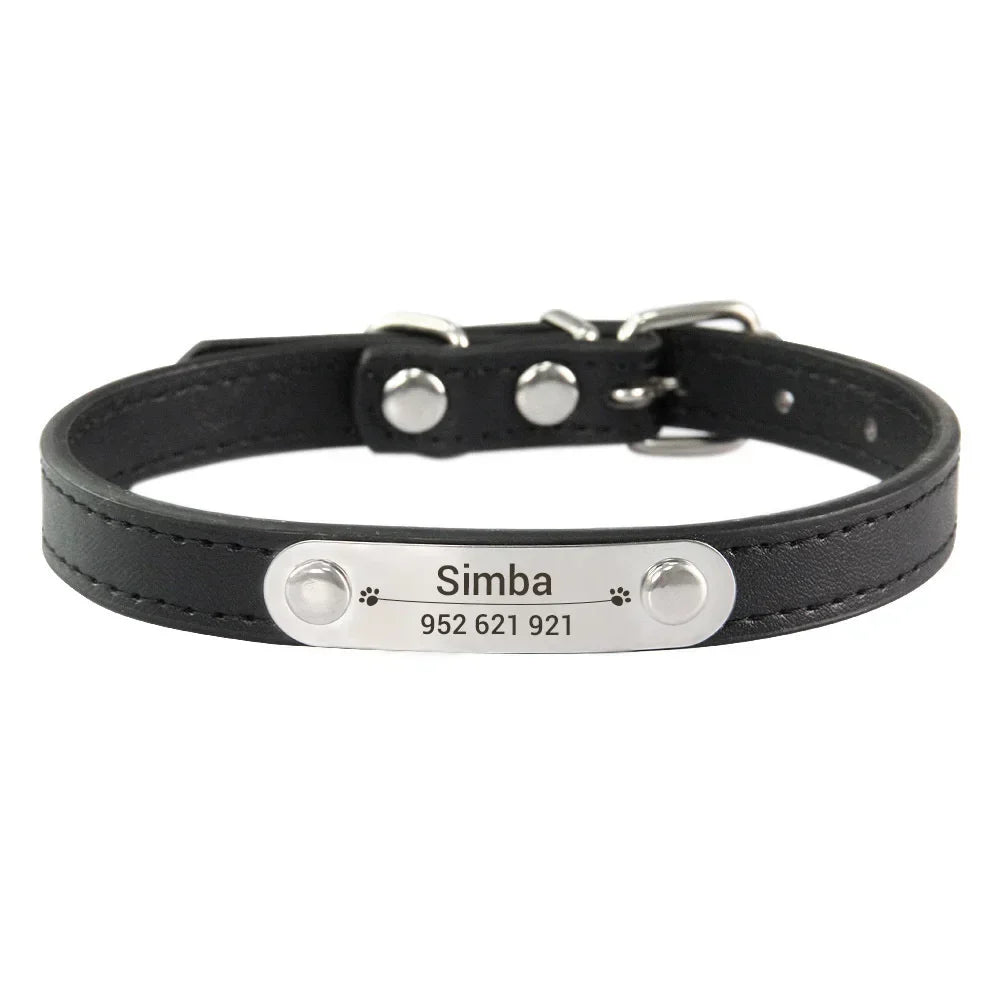 Collar Personalizado con Nombre para Perros y Gatos - Cuero PU Antiextravío para Razas Pequeñas, Medianas y Grandes