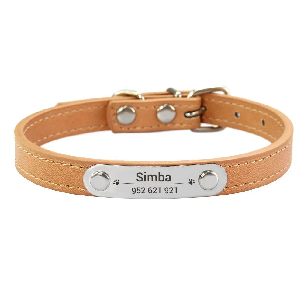 Collar Personalizado con Nombre para Perros y Gatos - Cuero PU Antiextravío para Razas Pequeñas, Medianas y Grandes