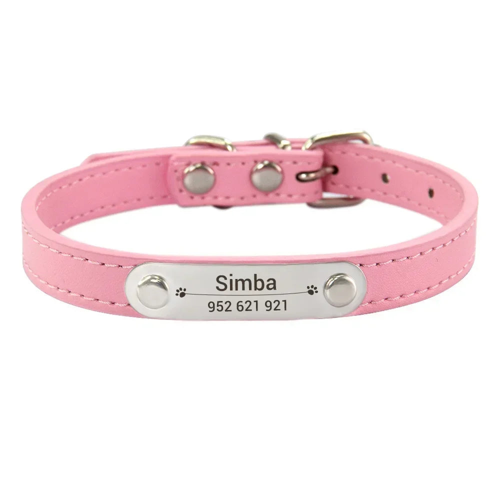 Collar Personalizado con Nombre para Perros y Gatos - Cuero PU Antiextravío para Razas Pequeñas, Medianas y Grandes