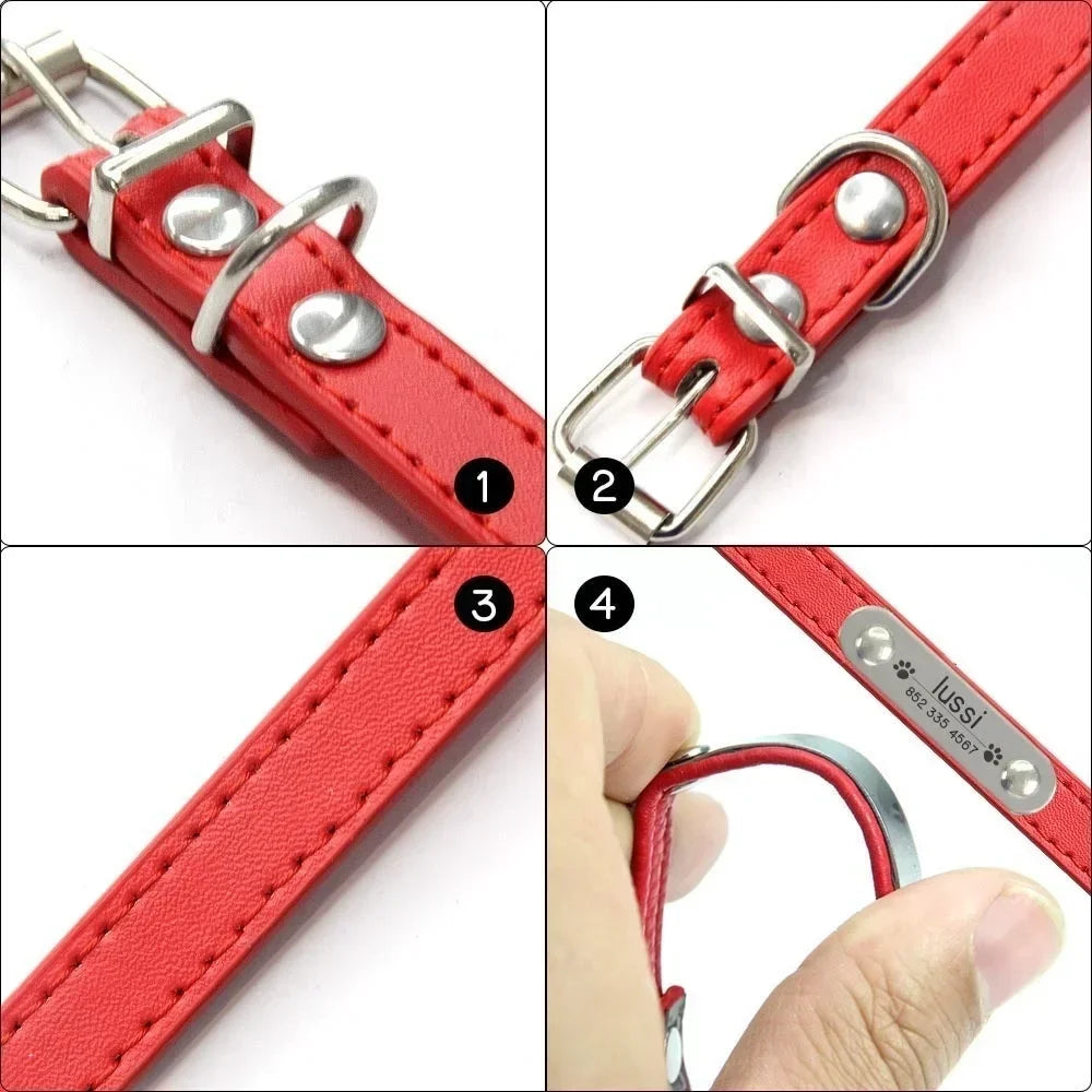 Collar Personalizado con Nombre para Perros y Gatos - Cuero PU Antiextravío para Razas Pequeñas, Medianas y Grandes