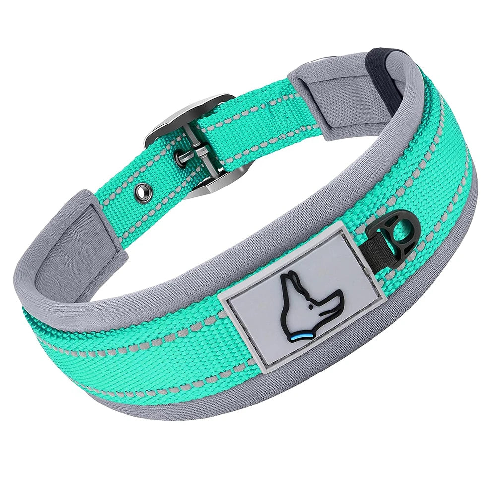Collar Acolchado Reflectante para Perros Pequeños, Medianos y Grandes - Nylon Resistente Ajustable