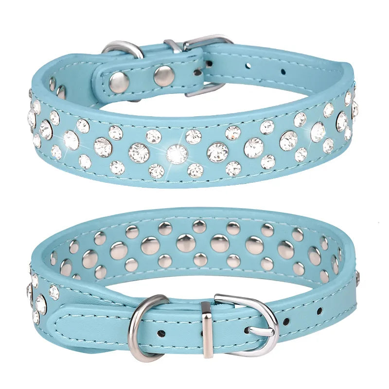 Collar para Mascotas con Brillantes - Collar de PU Ajustable para Perros y Gatos