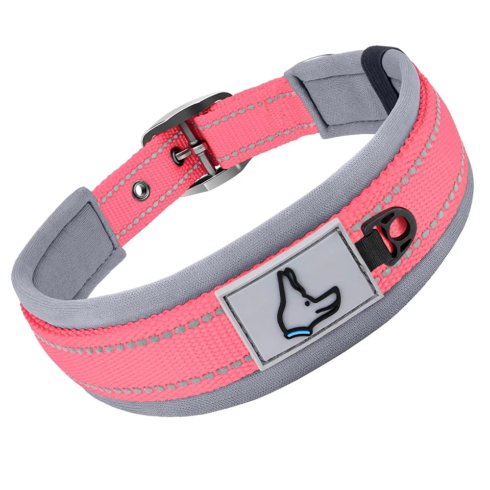 Collar Acolchado Reflectante para Perros Pequeños, Medianos y Grandes - Nylon Resistente Ajustable