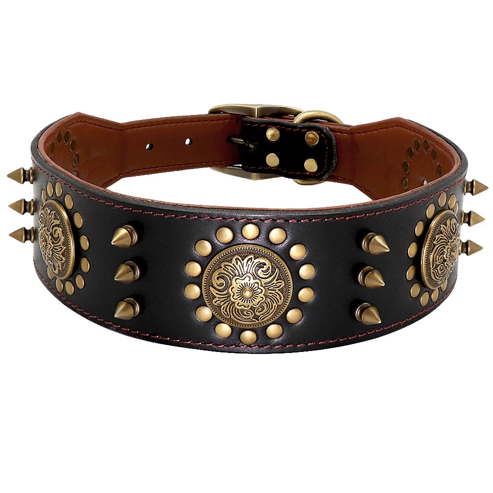 Cool Pet Dog Collar Leather Dog Collars Adjustable Spiked Studded Big Dog Collar For Medium Large Dogs Pitbull Correa Perro