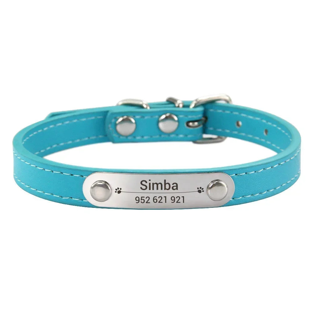 Collar Personalizado con Nombre para Perros y Gatos - Cuero PU Antiextravío para Razas Pequeñas, Medianas y Grandes