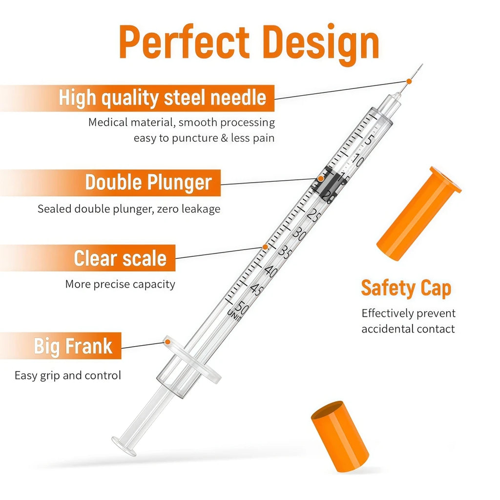 100Pcs U100 Disposable Veterinary Insulin Syringe 1ml 29G-31G 13mm Needle Individual Wrapped Pet Dog Cat Lab Injection Syringes