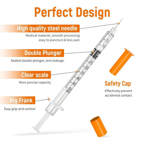 100Pcs U100 Disposable Veterinary Insulin Syringe 1ml 29G-31G 13mm Needle Individual Wrapped Pet Dog Cat Lab Injection Syringes