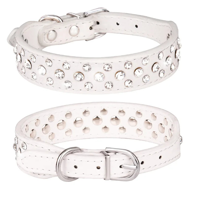 Collar para Mascotas con Brillantes - Collar de PU Ajustable para Perros y Gatos