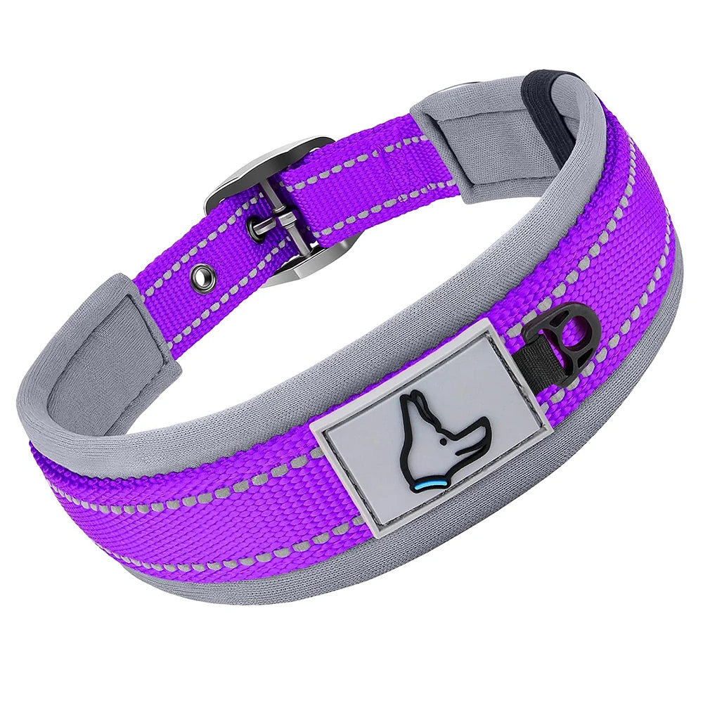 Collar Acolchado Reflectante para Perros Pequeños, Medianos y Grandes - Nylon Resistente Ajustable