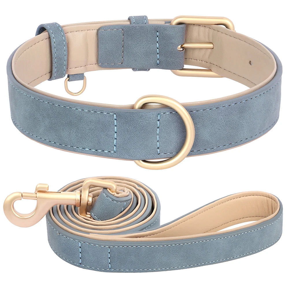 Set Collar y Correa Acolchada de Cuero PU para Perros Pequeños y Medianos - Paseo Cómodo
