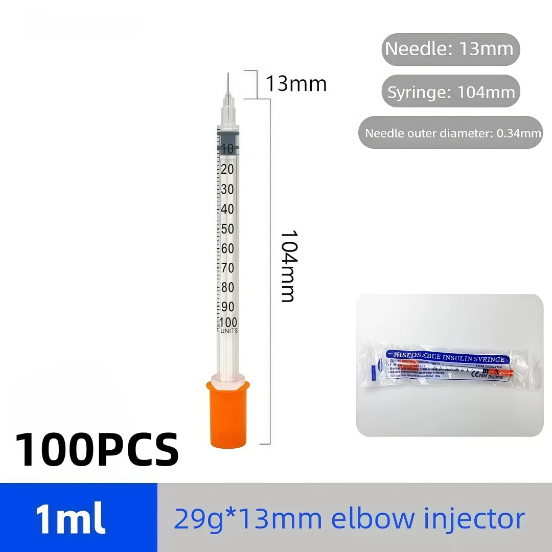 100Pcs U100 Disposable Veterinary Insulin Syringe 1ml 29G-31G 13mm Needle Individual Wrapped Pet Dog Cat Lab Injection Syringes