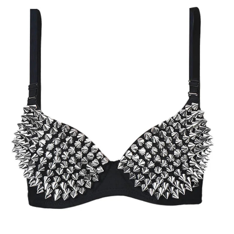 Sexy Lingerie Underwear Bras for Women,Steampunk Spike Studs Bra Top Wireless Bra, Fashion Hot Bras for Nightclub Party Bar