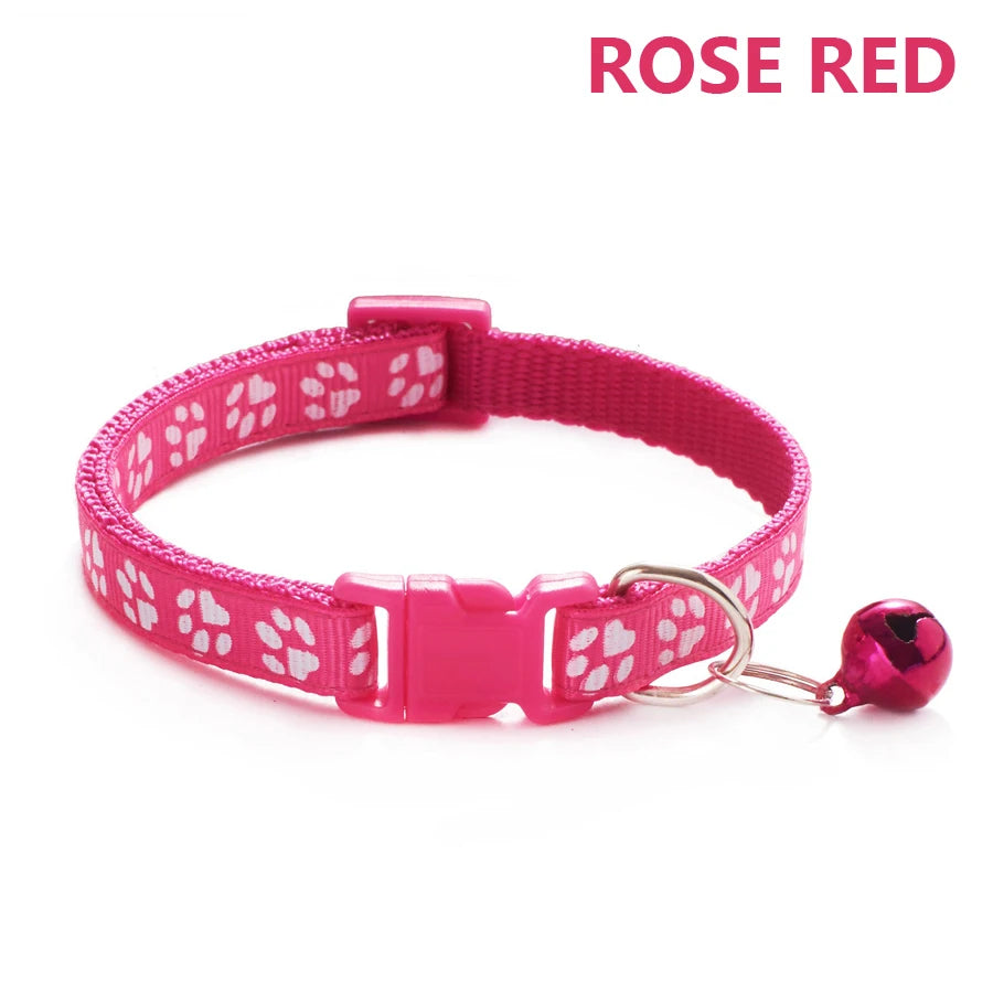 Collar Ajustable con Huellitas y Campana para Perros y Gatos - Uso Diario
