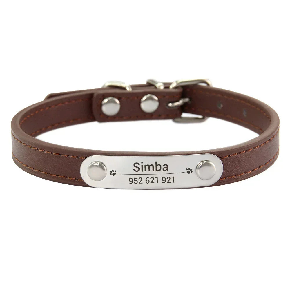 Collar Personalizado con Nombre para Perros y Gatos - Cuero PU Antiextravío para Razas Pequeñas, Medianas y Grandes