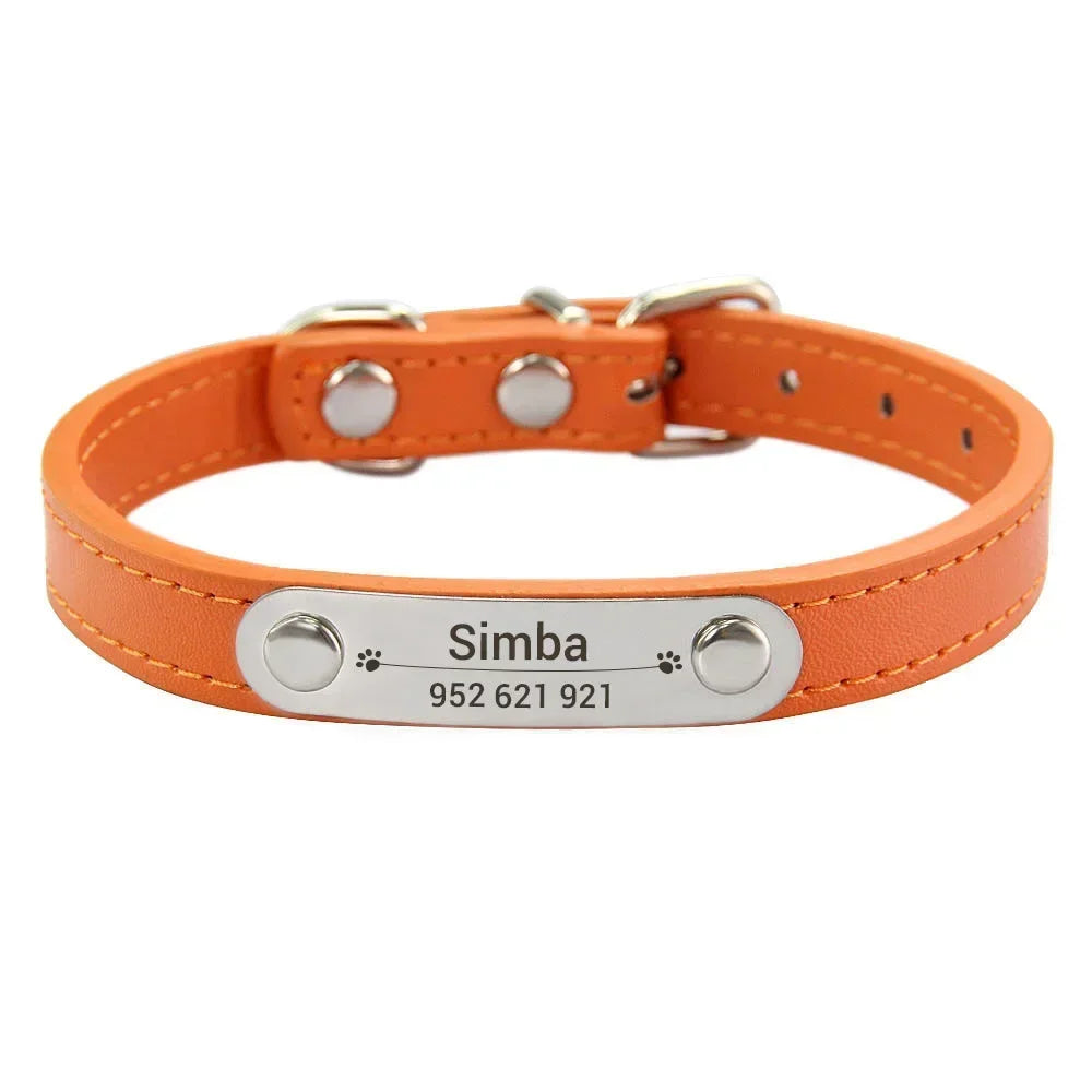 Collar Personalizado con Nombre para Perros y Gatos - Cuero PU Antiextravío para Razas Pequeñas, Medianas y Grandes