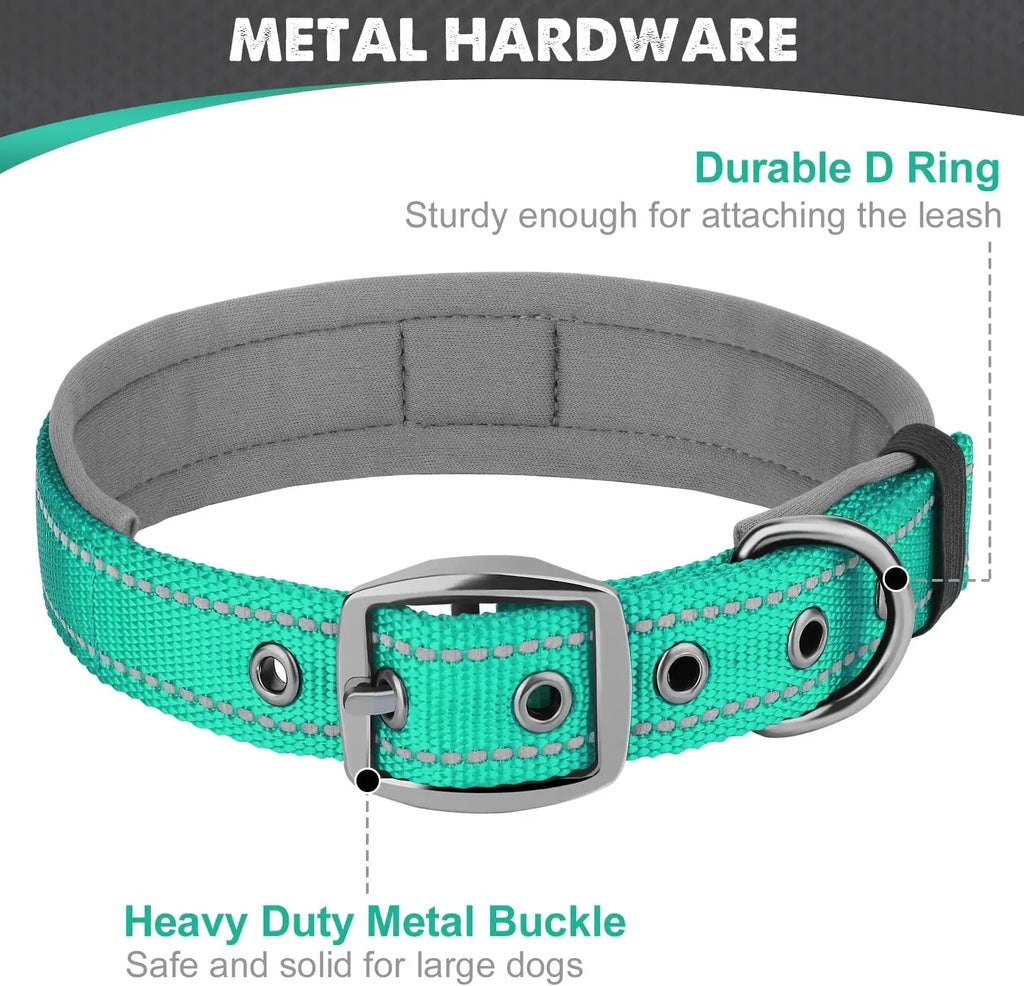 Collar Acolchado Reflectante para Perros Pequeños, Medianos y Grandes - Nylon Resistente Ajustable