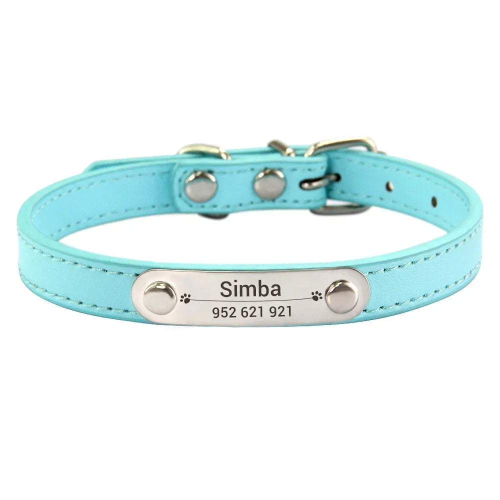 Collar Personalizado con Nombre para Perros y Gatos - Cuero PU Antiextravío para Razas Pequeñas, Medianas y Grandes