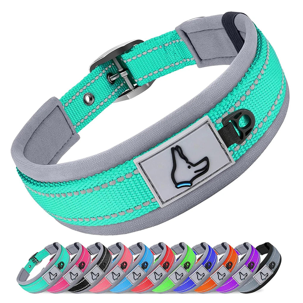 Collar Acolchado Reflectante para Perros Pequeños, Medianos y Grandes - Nylon Resistente Ajustable