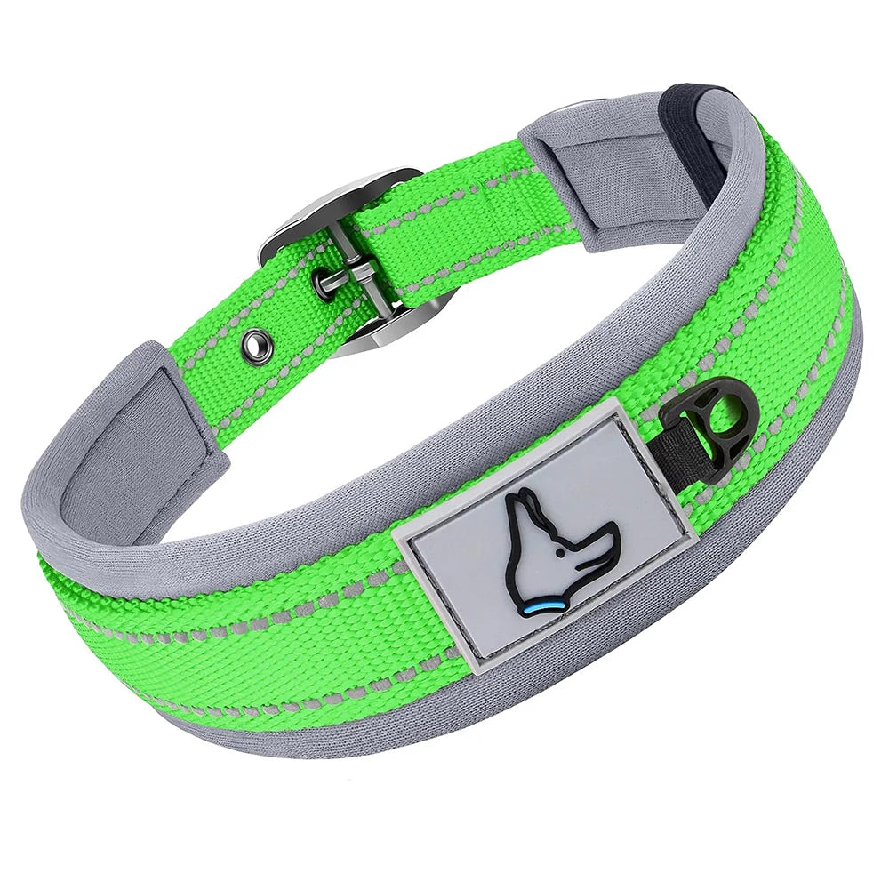 Collar Acolchado Reflectante para Perros Pequeños, Medianos y Grandes - Nylon Resistente Ajustable
