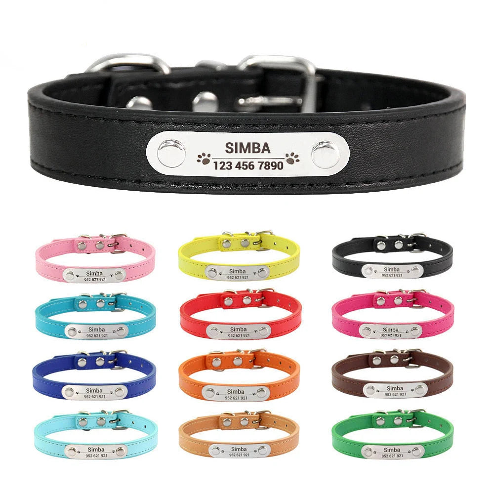 Collar Personalizado con Nombre para Perros y Gatos - Cuero PU Antiextravío para Razas Pequeñas, Medianas y Grandes