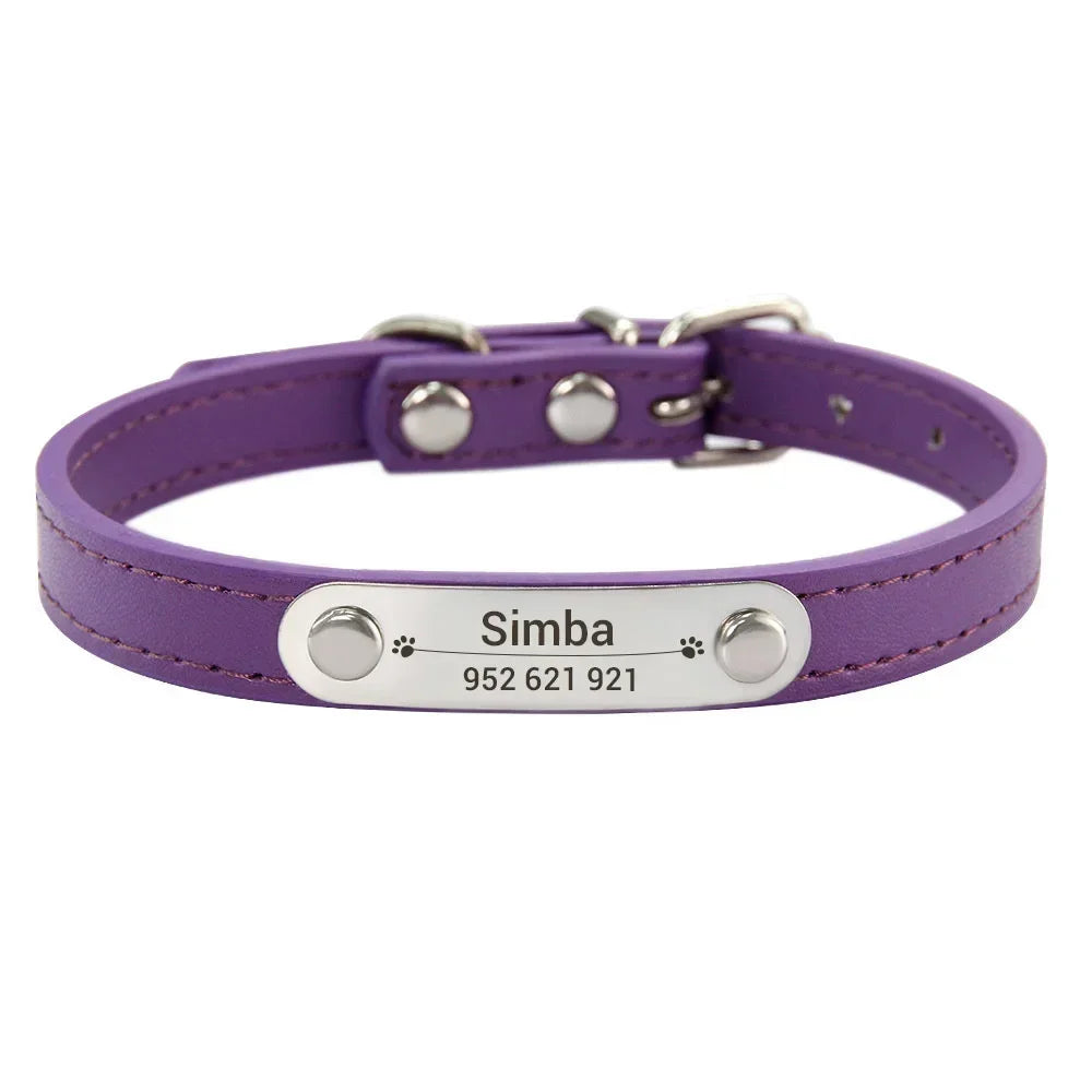Collar Personalizado con Nombre para Perros y Gatos - Cuero PU Antiextravío para Razas Pequeñas, Medianas y Grandes