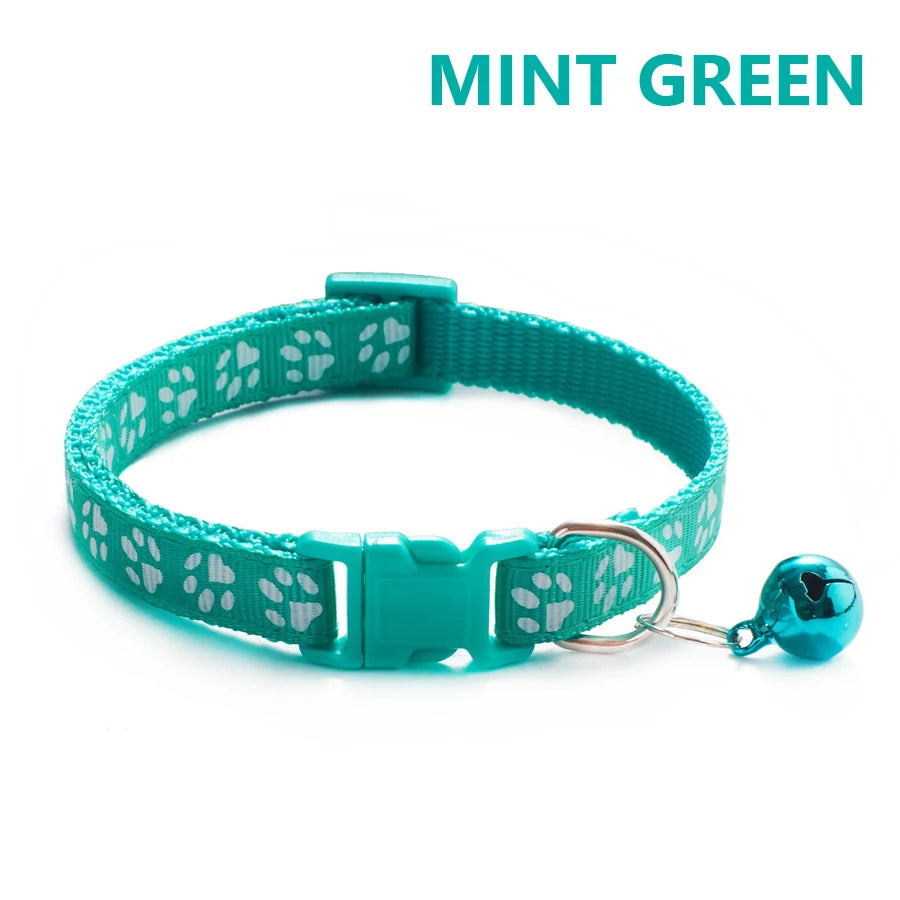 Collar Ajustable con Huellitas y Campana para Perros y Gatos - Uso Diario