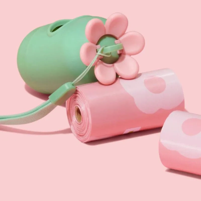 Dispensador de Bolsas para Excrementos de Perro - Diseño Rosa con Flores