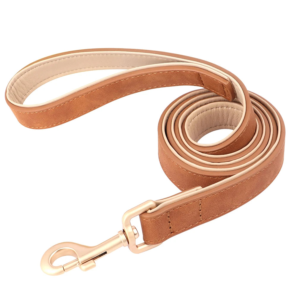 Set Collar y Correa Acolchada de Cuero PU para Perros Pequeños y Medianos - Paseo Cómodo