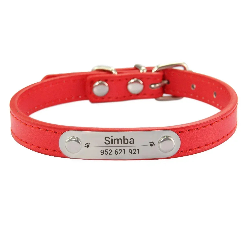 Collar Personalizado con Nombre para Perros y Gatos - Cuero PU Antiextravío para Razas Pequeñas, Medianas y Grandes