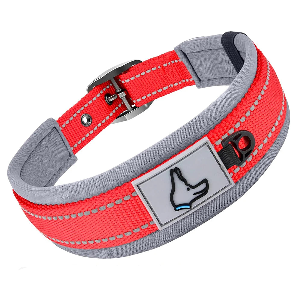 Collar Acolchado Reflectante para Perros Pequeños, Medianos y Grandes - Nylon Resistente Ajustable