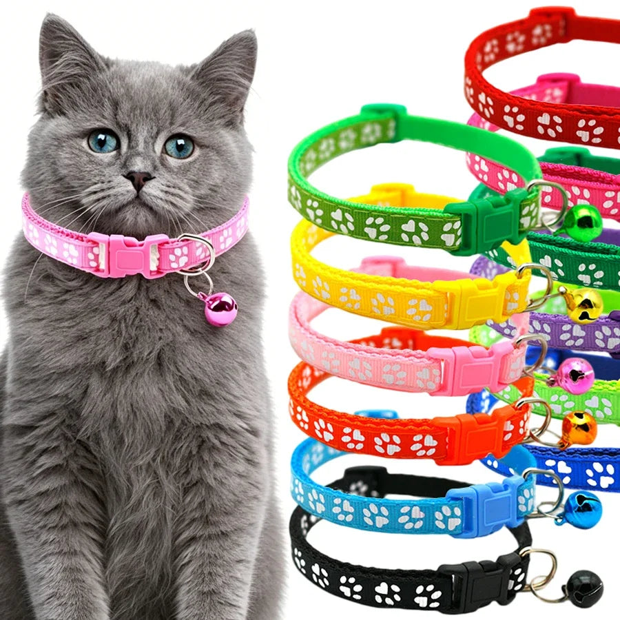 Collar Ajustable con Huellitas y Campana para Perros y Gatos - Uso Diario