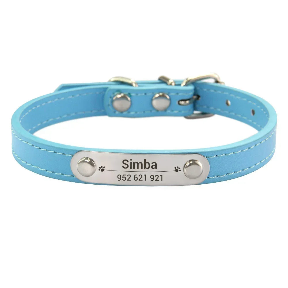 Collar Personalizado con Nombre para Perros y Gatos - Cuero PU Antiextravío para Razas Pequeñas, Medianas y Grandes