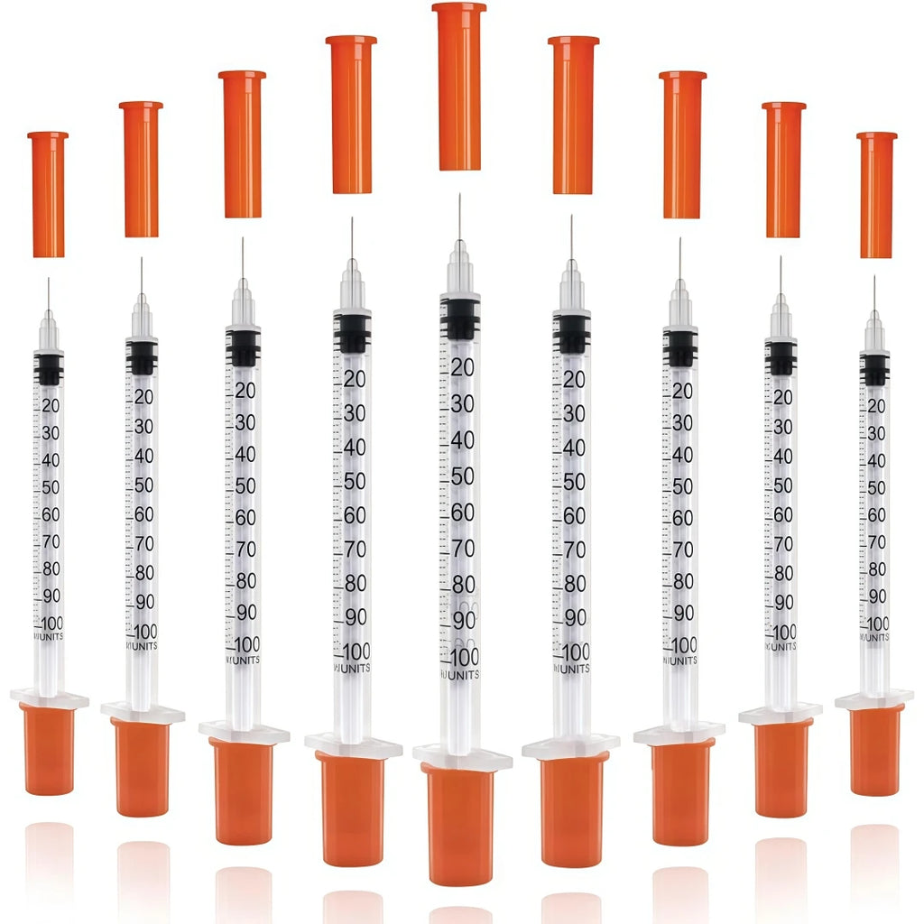 100Pcs U100 Disposable Veterinary Insulin Syringe 1ml 29G-31G 13mm Needle Individual Wrapped Pet Dog Cat Lab Injection Syringes