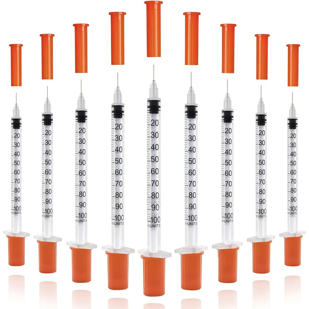 100Pcs U100 Disposable Veterinary Insulin Syringe 1ml 29G-31G 13mm Needle Individual Wrapped Pet Dog Cat Lab Injection Syringes