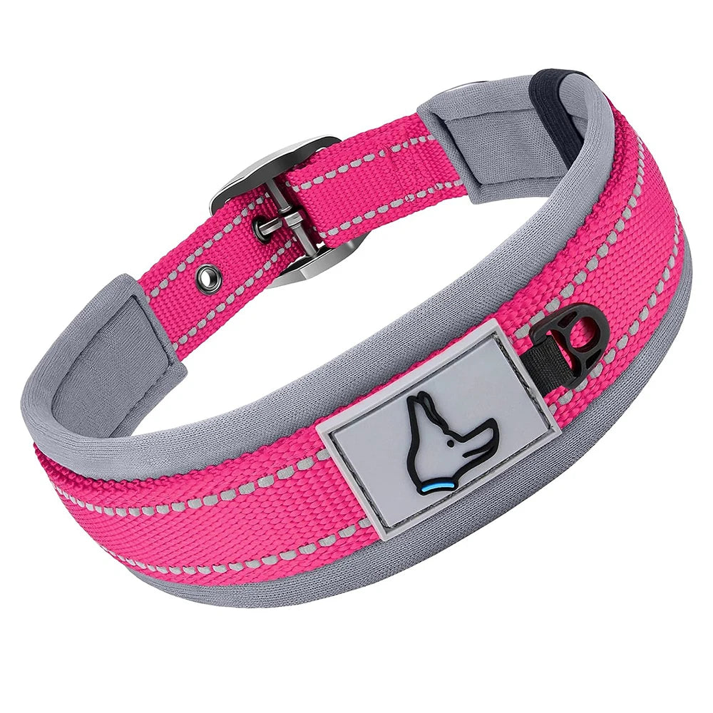 Collar Acolchado Reflectante para Perros Pequeños, Medianos y Grandes - Nylon Resistente Ajustable