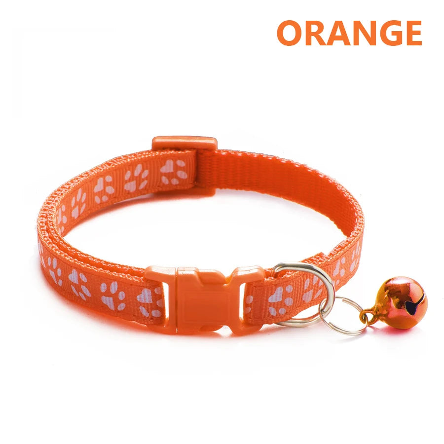Collar Ajustable con Huellitas y Campana para Perros y Gatos - Uso Diario